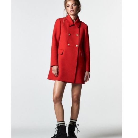 K1. Zara Red Double Breasted Button Tailored Coat Jacket Size XS - Picture 2 of 10